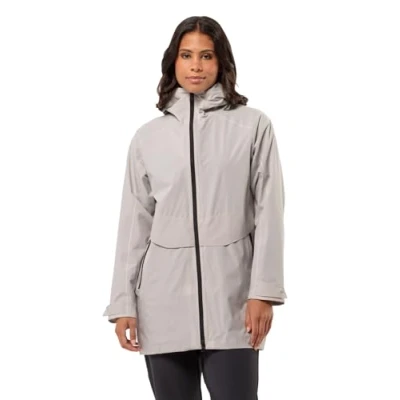Abbildung von Jack Wolfskin Mainkai LONG Regenjacke / wasserabweisende Jacke, Damen, Größe: Large, Sea shell