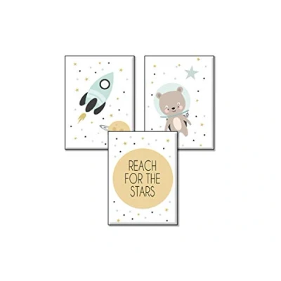 Abbildung von 4Good Bilder Kinderzimmer Modern Nordic Moon Stars Sun Sonne mond Sterne Set Jungen mädchen babyzimmer (Galaxy Blau A4)