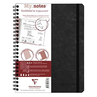 Abbildung von Clairefontaine 782361C Age Bag My.Notes Spiralheft mit abtrennbaren Rändern, 16x21cm, 60 Blatt 90g liniert Schwarz, 1 Stück