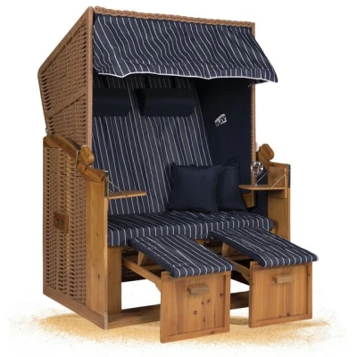 Abbildung von Strandkorb Hanse Ostsee XXL Volllieger Blau 2 Sitzer 120cm breit, ideal für Garten, Terrasse und Balkon (Blau Weiß Nadelstreifen, zerlegt)