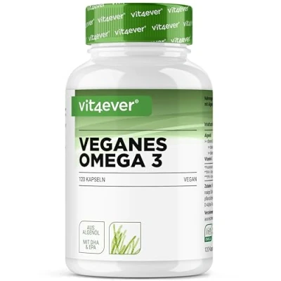 Abbildung von Omega 3 vegan 120 Kapseln Hochdosiert mit 1.500mg Algenöl pro Tagesdosis Premium: Markenrohstoff life&#039;s®Omega Laborgeprüft Schadstoffarm