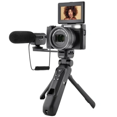 Abbildung von AGFA Photo All in One Vlogging Kit: Kamera VLG 4K Optical, Stativ Powerbank, Fernbedienung, Mikrofon und Micro SD Karte 32 GB im Lieferumfang enthalten Halten Sie Ihre Momente mit Stil fest