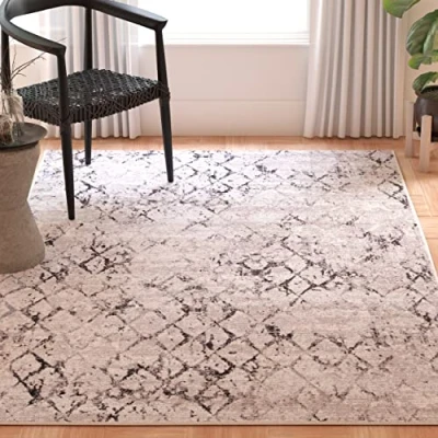 Abbildung von SAFAVIEH Distressed Teppich für Wohnzimmer, Esszimmer, Schlafzimmer Amelia Collection, Kurzer Flor, Grau und Hellgrau, 91 X 152 cm