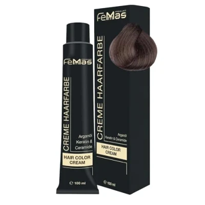 Abbildung von FemMas Haarfarbe Dunkelblond Sand 6.7 I Professionelle Creme mit Arganöl, Keratin &amp; Ceramiden Als dauerhafte Haarfärbung oder Tönung für strahlende, haltbare Farbergebnisse 100 ml