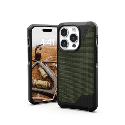 Abbildung von URBAN ARMOR GEAR Metropolis LT Case kompatibel mit Apple iPhone 15 Pro Hülle [Fallschutz nach Militärstandard, Wireless Charging (Qi) / Magnetische Aufladung kompatibel] Kevlar Olive