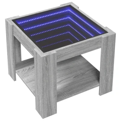 Abbildung von vidaXL LED Couchtisch, Beistelltisch mit Infinity Spiegel, Kaffeetisch Sofatisch für Wohnzimmer, Wohnzimmertisch, Grau Sonoma Holzwerkstoff