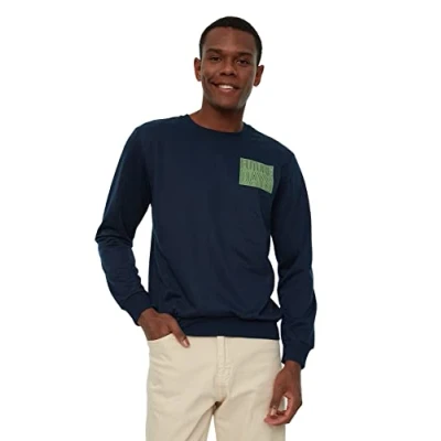 Abbildung von TRENDYOL MAN Herren mit Rundhalsausschnitt, Einfarbig Sweatshirt, Navy Blue, S EU