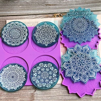 Abbildung von FZSECRIU Mandala untersetzer Harz Formen,silikonformen epoxidharz,silikonform Teller, Blütenuntersetzer Silikonharz Form,epoxidharz Formen rund,silikonformen epoxidharz tablett,Violett