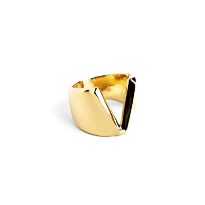 Abbildung von SINGULARU Personalisierter Ring Letter Signet Gold Verstellbarer Massiver Messing mit 18kt Vergoldung. Einheitsgröße Damenschmuck Buchstabe V