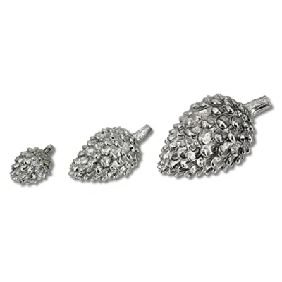 Abbildung von Polyresin Tannenzapfen Silber 3er Set 8, 13 und 17cm Dekozapfen Tisch Deko Figur