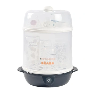 Abbildung von BÉABA, 2 in 1 Flaschensterilisator, Skalierbar, Elektrisch mit Dampf, 1, Fächer, Bis zu 8 Flaschen &amp; Zubehör, Ultra schnell, Zeitschaltuhr, Steril&#039;Express, Night Blue
