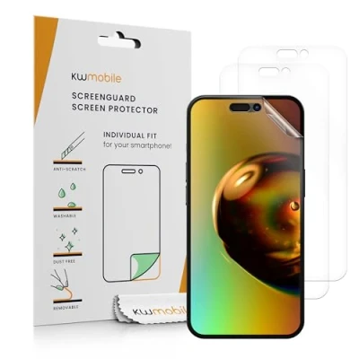 Abbildung von kwmobile 3X Displayschutzfolie kompatibel mit Apple iPhone 16 Folie klare Schutzfolien Set in transparent