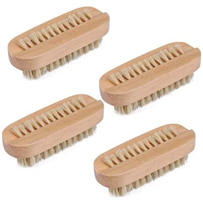 Abbildung von Naturborsten, Maniküre Nagelbürste, Holz doppelseitig, Pediküre Pinsel, Nagelbadbürste Nagelreinigung, kleine Bürste (4 Stück)