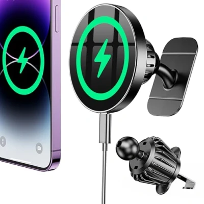Abbildung von Coolpow für Magsafe Autohalterung mit Ladefunktion 15w Schnellladung,Handyhalterung Magnet Auto Handyhalterung LadegeräT Kfz Halterung Wireless Charger iPhone 16/15/14/13/12