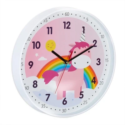 Abbildung von Relaxdays Einhorn Wanduhr, Ø 30 cm, Einhornuhr Kinder, mit Zahlen, Deko Kinderzimmer, Kinderuhr Wand, Kunststoff, bunt