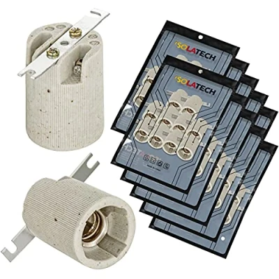 Abbildung von ISOLATECH 100Stk E14 Keramik Lampenfassung mit Befestigungsbügel LED Energiesparlampen (max. 250V/4A) Leuchtmittel Home Küche Badezimmer Decke Installation Sockel Halterung einbauen hitzebeständig