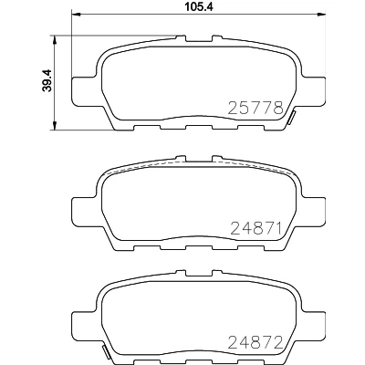 Abbildung von HELLA 8DB 355 020 401 Bremsbelagsatz mit akustischer Verschleißwarnung NISSAN: X Trail, Juke, Pulsar Schrägheck, INFINITI: M37 IV Limousine