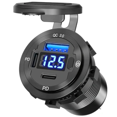 Abbildung von Metallgehäuse 78w USB C PD Steckdose 12V Einbau: Typ Dose Buchse 12 Volt KFZ Ladegerät Adapter Zigaretten Stecker Anschluss mit Schalter Panel für Wohnmobil Auto Motorrad Boot LKW Wohnwagen