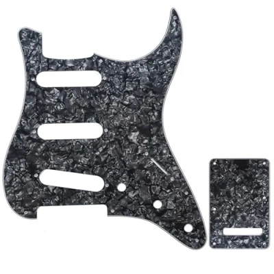 Abbildung von Musiclily SSS Strat Schlagbrett Pickguard und Tremoloabdeckung Back Plate Set für Fender American/Mexican Standard Stratocaster Modern Style E Gitarre,4 lagig Black Pearl
