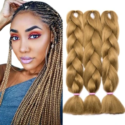 Abbildung von TESS Braids Extensions Blond 60 cm, Jumbo Kanekalon Kunsthaar Zum Einflechten Box Haarverlängerung Zopf 100g/Bündel Haar Extension (1 Stück Honigblond)