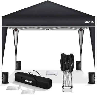 Abbildung von tillvex Pavillon 3x3m wasserdicht Pop Up Faltpavillon höhenverstellbar Gartenzelt UV Schutz 50+ Partyzelt mit Tasche für Garten (Schwarz)