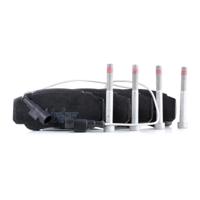 Abbildung von BOSCH 0 986 494 391 Bremsbelagsatz Low Metallic mit integriertem Verschleißsensor Anti Quietsch Blech, Schrauben Zubehör