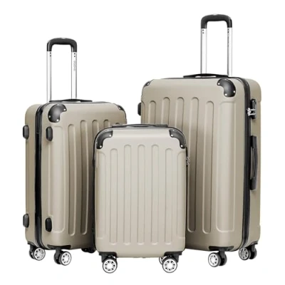 Abbildung von BEIBYE Hartschalen Koffer Trolley Rollkoffer Reisekoffer Handgepäck 4 Rollen (M L XL Set) (Champagner,