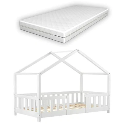 Abbildung von en.casa Kinderbett (Bett und Matratzen), »Treviolo« Hausbett mit Matratze Weiß 70x140 cm