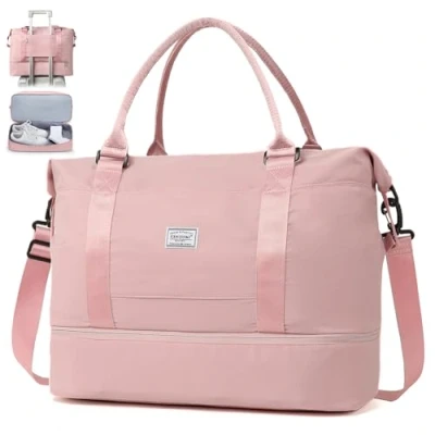 Abbildung von TANTOMI Reisetasche Handgepäck,Sporttasche Damen,46x23x32 cm,Handgepäck Tasche Weekender Bag wasserdichte Duffle Trainingstasche Kliniktasche Geburt Geeignet Urlaub Camping，Rosa