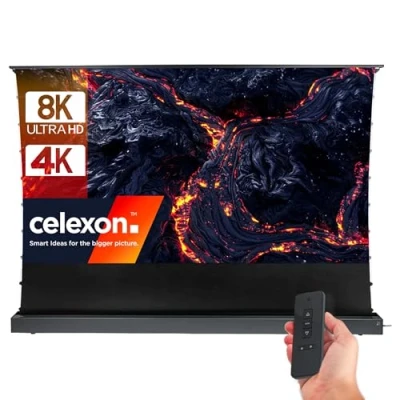 Abbildung von celexon HomeCinema V2.0 CLR UST Bodenscheren Aufroll Motor Hochkontrast Möbeleinbau Leinwand 120&quot; 265,6x129,4 cm 16:9 eletrische 8K, Full HD Projektions NUR für Ultrakurzdistanz Beamer!