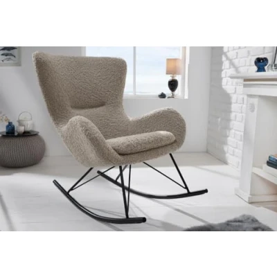 Abbildung von Riess Ambiente Design Schaukelstuhl Scandinavia Swing Champagner Greige Bouclé Schaukelsessel schwarz Metall