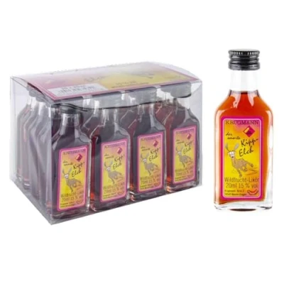 Abbildung von Krugmann 20 x Kipp Elch Wildfrucht Likör in Mini Glas Flasche 15% Vol. ml