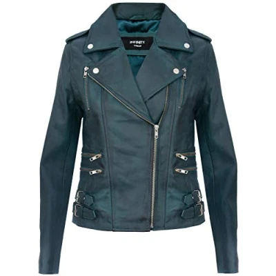 Abbildung von Infinity Leather Damen Retro Grün 100% Nappaleder Bikerjacke 5XL