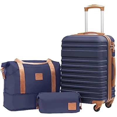 Abbildung von COOLIFE Koffer Trolley Reisekoffer von ABS Hartschalen 4 Rollen TSA Schloss Der Enthält 1 Reisetasche und Kulturbeutel