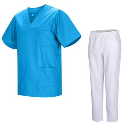 Abbildung von MISEMIYA Unisex Schrubb Set Medizinische Uniform mit Oberteil und Hose 817 8312 BLANCO Large, Cyan