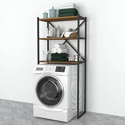 Abbildung von en.casa Badregal, Askersund Waschmaschinenregal 160x66x34cm Walnuss Optik
