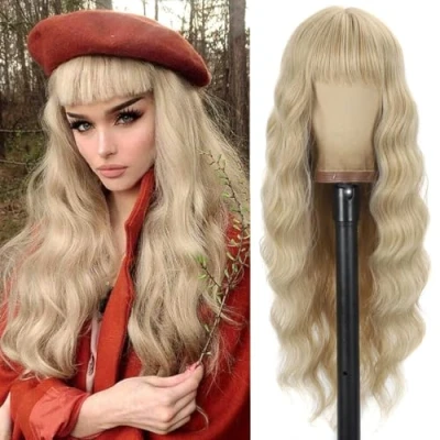Abbildung von YEESHEDO Damen Perücke Lang Lockige Blond Perücken für Frauen mit Pony, Natürlich Lange Locken Haare Blonde Wig, Anime Cosplay Halloween Wigs 28 Zoll (Blond)