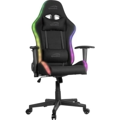Abbildung von Speedlink REGYS RGB Gaming Stuhl Stoff Bezug mit LED Beleuchtung, 300 Beleuchtungsmodi Fernbedienung, Wippfunktion, Nackenkissen, Lendenwirbelkissen, schwarz