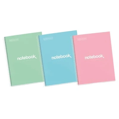 Abbildung von Miquelrius Packung mit 3 Notizbüchern, Emotionen, mikroperforierte Spiralbindung, gefütterter Kartonbezug, Größe 210 x 297 mm, 4 Bögen, 80 Blatt à 90 g, kariert 5 m, pastellfarben