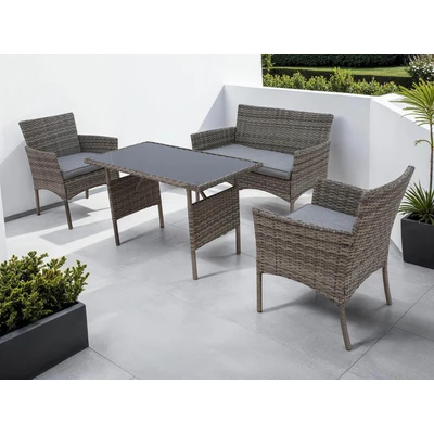 Abbildung von KONIFERA Balkonset »Ronda«, (Set, 7 tlg., 1x2er Sofa, 2 Sessel, Tisch 56x110x65 cm, inkl. Auflagen), Stahl/Polyrattan