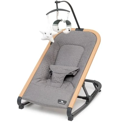 Abbildung von DROMADER Babywippe für Neugeborene tragbare Babyschaukel mit abnehmbare Spielzeugbogen 2 Plüschtiere Babywiege ab der Geburt bis 9kg 3 einstellbare Liegepositionen Grau