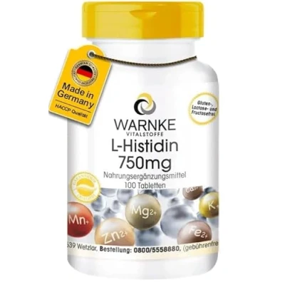 Abbildung von L Histidin 750mg hochdosiert &amp; vegan Aminosäure 100 Tabletten Warnke Vitalstoffe Deutsche Apothekenqualität