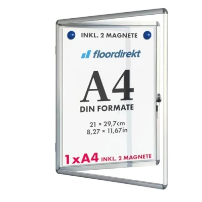 Abbildung von Floordirekt Schaukasten 1xA4 inkl. 2 Magnete Infokasten Aushang Aushangkasten Magnetische &amp; beschreibbare Rückwand Plakatschaukasten mit Alurahmen Acrylglas