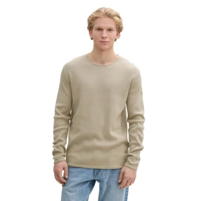 Abbildung von TOM Tailor Denim Structured ROLL EDGE Strickpullover, Herren, Größe: Small, Beige abbey stone