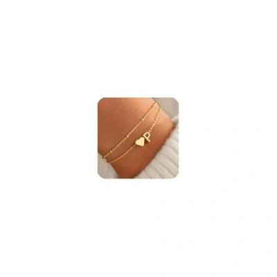 Abbildung von TINGN Gold Schmuck Damen 14K Vergoldete Herz Armband Mädchen Layered mit Buchstaben P Armbänder für Teenager Personalisiert Charm Armkette Geschenke Frauen Freundin