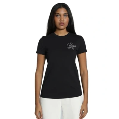 Abbildung von Puma ESS SCRIPT T Shirt Damen Mit Print Black Größe: S