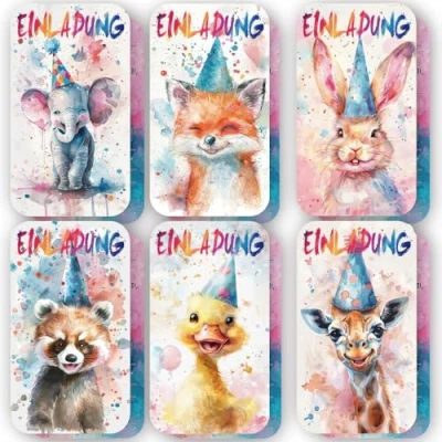 Abbildung von ZELAITE 12 Einladungskarten Kindergeburtstag Jungs, Tier Einladungskarten, Einladung für Mädchen Jungen, inkl. Briefumschläge (E)