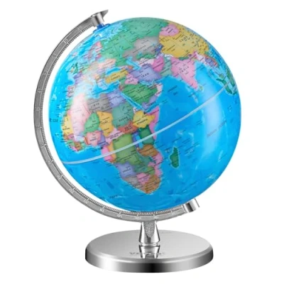 Abbildung von VEVOR Weltglobus mit Ständer, 203,2 mm, pädagogischer geografischer Globus präziser Zeitzone, ABS Material, 360 drehbarer für Kinder (Kartenbild und Handbuch AUF Englisch)
