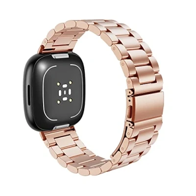 Abbildung von MoKo Metall Armband Kompatibel mit Fitbit Versa 4 Armband/Versa 3 Armband/Sense 2 Armband/Sense, Edelstahl Ersatzarmband Uhrenarmband für Damen Herren, Roségold