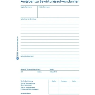 Abbildung von AVERY Zweckform 10 x Formularbuch Bewirtungskosten Beleg A5 50 Blatt